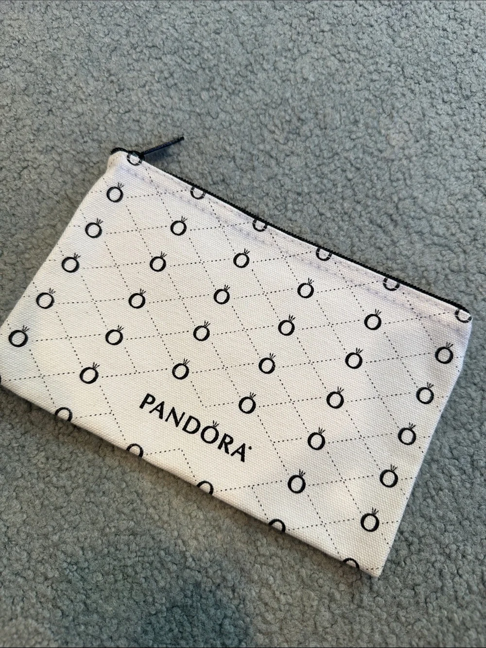Pandora White Canvas Zip Pouch with Black Logo Pattern
